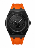 Ember oak - Orange Rubber Strap Black Steel Case Black Dial Casioak Mod